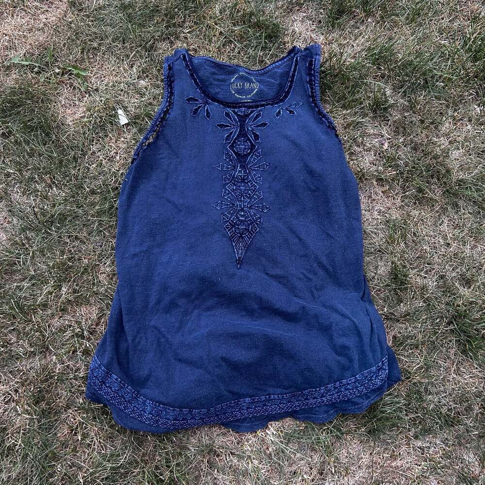 Lucky Brand Women's Blue Embroidered Sleeveless Tank Top